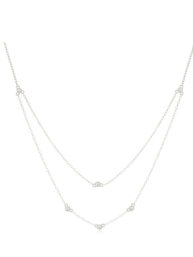 Platinum 925 Sterling Silver Cubic Zirconia Geometric Minimalist Multi Strand Necklace