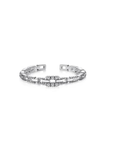 Platinum DY120176 925 Sterling Silver Cubic Zirconia Geometric Minimalist Band Ring
