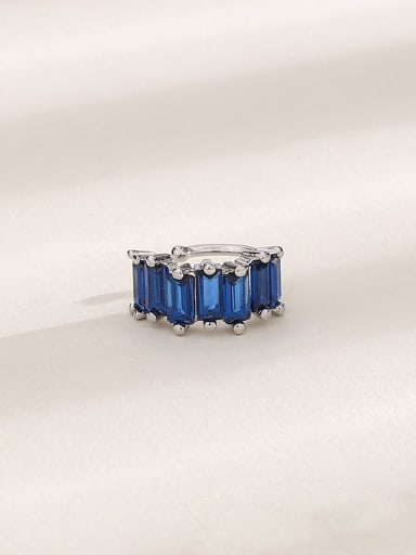 Blue Square Ear Clip Brass Cubic Zirconia Clip Earring