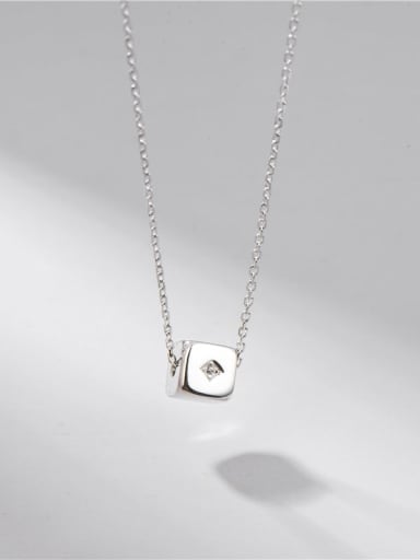 925 Sterling Silver Rhinestone Square Minimalist Necklace