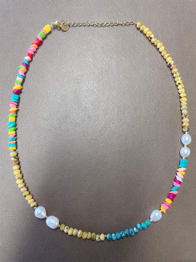 Titanium Steel Rainbow Candy Color Irregular Natural Stone Handmade Necklace