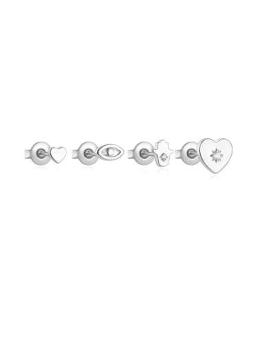 4 pieces per set in platinum 925 Sterling Silver Heart Minimalist Stud Earring