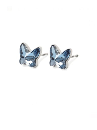 925 Sterling Silver Glass Stone Butterfly Minimalist Stud Earring