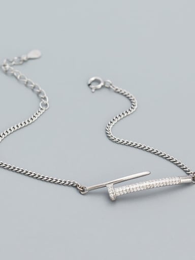 Platinum 925 Sterling Silver Cubic Zirconia Geometric Dainty Bracelet