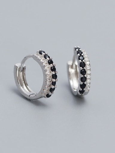 Platinum (Black Stone) 925 Sterling Silver Cubic Zirconia Geometric Minimalist Huggie Earring