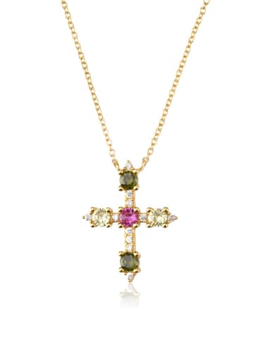 18k Golden Green Rose Necklace 925 Sterling Silver Cubic Zirconia Cross Dainty Regligious Necklace