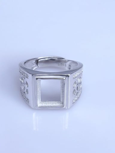 925 Sterling Silver 18K White Gold Plated Geometric Ring Setting Stone size: 9*11mm