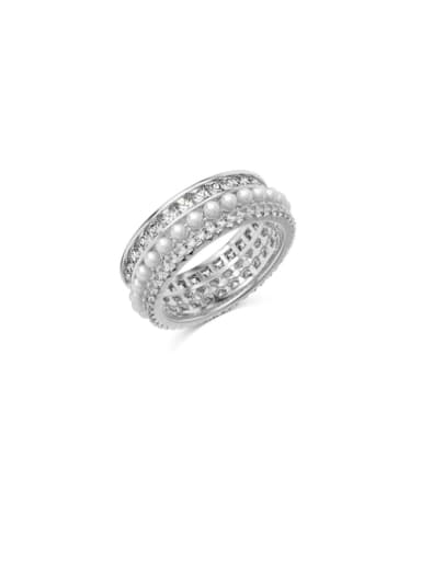 925 Sterling Silver Imitation Pearl Geometric Vintage Stackable Ring