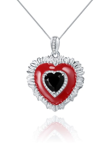 Black Agate Pendant Necklace 925 Sterling Silver Carnelian Heart Luxury Necklace
