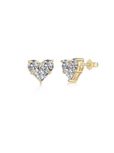 Golden +White  DY1D0319 S G WH 925 Sterling Silver Cubic Zirconia Heart Dainty Stud Earring