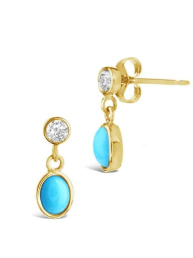 Gold Style 1 925 Sterling Silver Turquoise Geometric Vintage Drop Earring