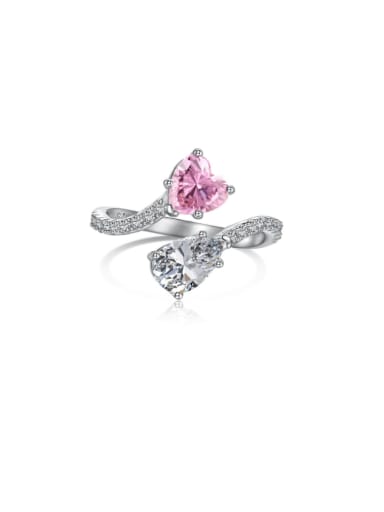 Platinum+Pink DY120929 S W BF 925 Sterling Silver Cubic Zirconia Heart Luxury Band Ring