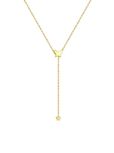 18k gold [Butterfly] 925 Sterling Silver Moon  Trend Tassel Necklace