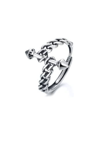925 Sterling Silver Irregular Chain Vintage Band Ring