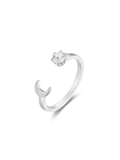Silver Plated Moon 925 Sterling Silver Cubic Zirconia Moon Star Dainty Band Ring