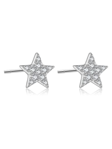 Platinum (star) 925 Sterling Silver Cubic Zirconia Pentagram Dainty Stud Earring