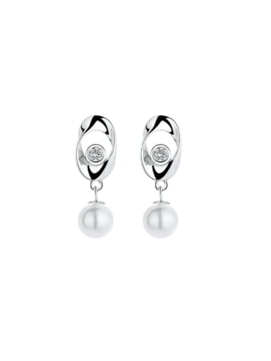 925 Sterling Silver Imitation Pearl Geometric Vintage Drop Earring