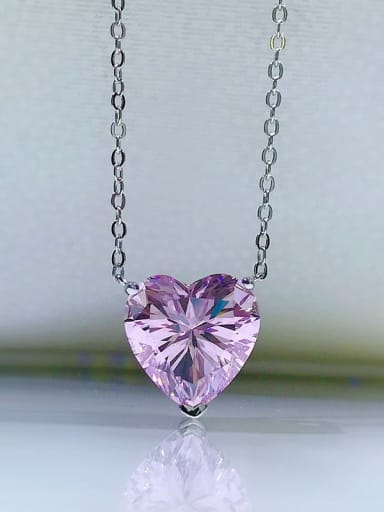 Pink 925 Sterling Silver Cubic Zirconia Heart Minimalist Necklace