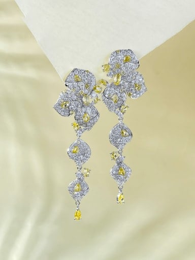 custom 925 Sterling Silver Cubic Zirconia Flower Luxury Cluster Earring