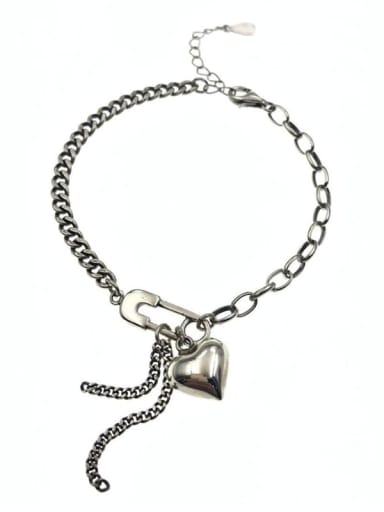 925 Sterling Silver Heart Tassel Vintage Link Bracelet