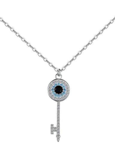 925 Sterling Silver Cubic Zirconia Key Dainty Necklace