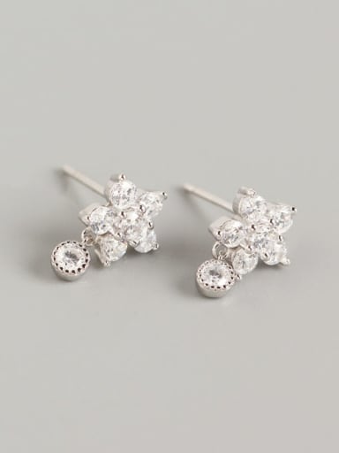 925 Sterling Silver Rhinestone White Flower Dainty Stud Earring