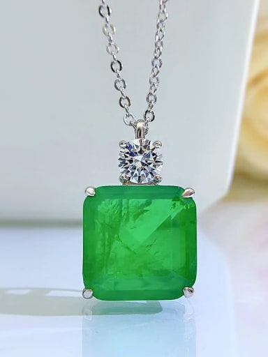 green 925 Sterling Silver Cubic Zirconia Geometric Luxury Necklace