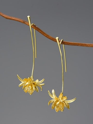 Gold (LFJB0299A) 925 Sterling Silver Flower Artisan Hook Earring
