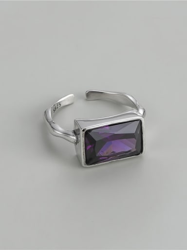 purple 925 Sterling Silver Glass Stone Geometric Vintage Band Ring