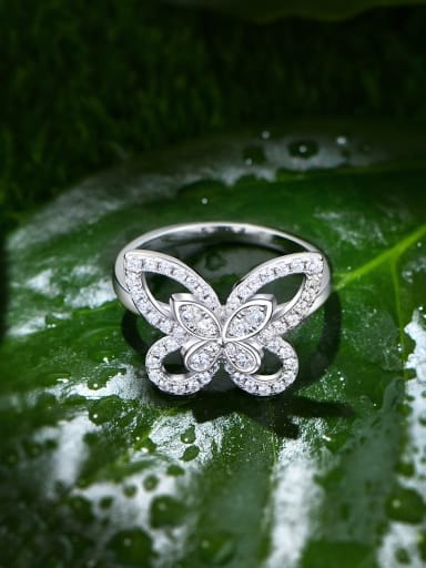 Ring US 6 925 Sterling Silver Cubic Zirconia Butterfly Minimalist Band Ring