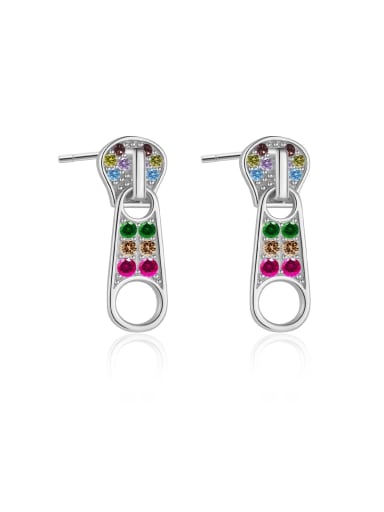 Platinum Rainbow 925 Sterling Silver Cubic Zirconia Geometric Trend Stud Earring