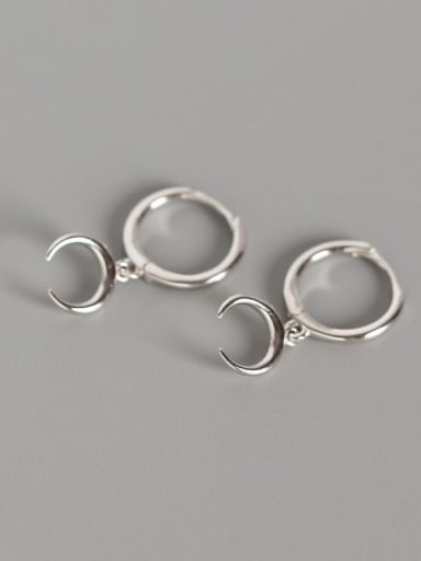 Platinum 925 Sterling Silver Moon Classic Huggie Earring