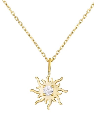 golden 925 Sterling Silver Rhinestone Sun Flower Minimalist Necklace