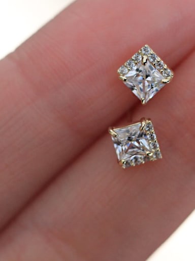 A pair of gold and white diamonds 925 Sterling Silver Cubic Zirconia Square Trend Stud Earring