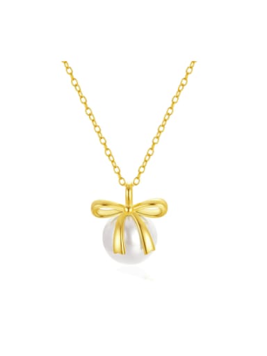 925 Sterling Silver Imitation Pearl Bowknot Dainty Necklace