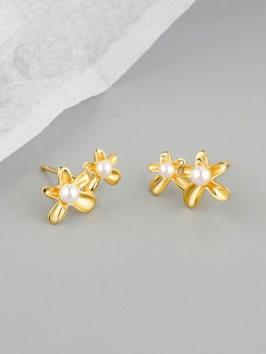 925 Sterling Silver Imitation Pearl Flower Minimalist Stud Earring