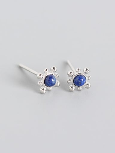 Platinum 925 Sterling Silver Rainbow Stone Blue Geometric Trend Stud Earring