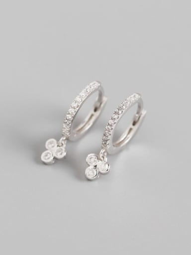 1#Platinum (white stone) 925 Sterling Silver Rhinestone White Geometric Trend Huggie Earring
