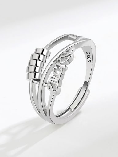 Platinum (PNJ593) 925 Sterling Silver Bead Geometric Minimalist Stackable Ring