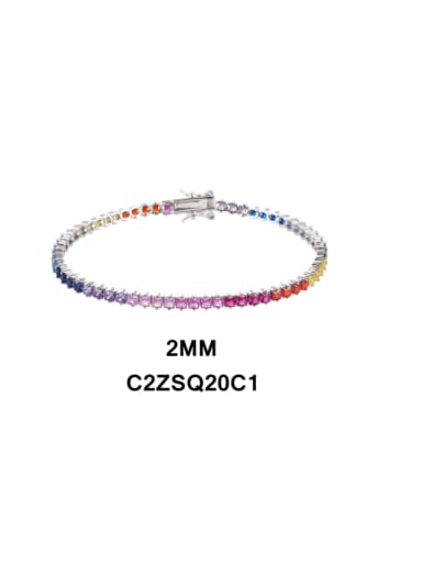 Double claw colored stone 2mm-18cm 925 Sterling Silver Cubic Zirconia Geometric Luxury Link Bracelet