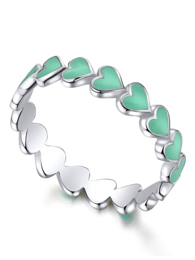 Platinum green AY120213 925 Sterling Silver Enamel Heart Minimalist Band Ring