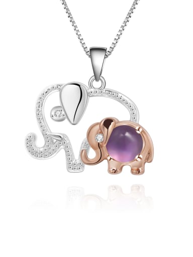 Natural Amethyst Pendant +chain 925 Sterling Silver Natural Stone  Cute Elephant Pendant Necklace