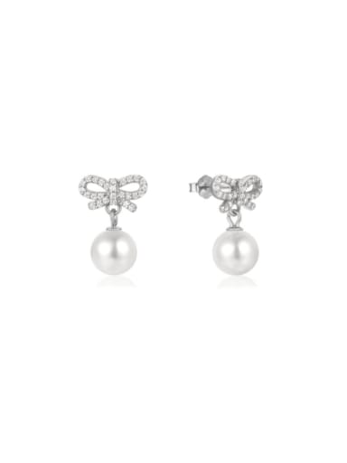Platinum 925 Sterling Silver Cubic Zirconia Bowknot Dainty Drop Earring