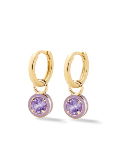 Golden+ Purple 925 Sterling Silver Cubic Zirconia Geometric Minimalist Huggie Earring