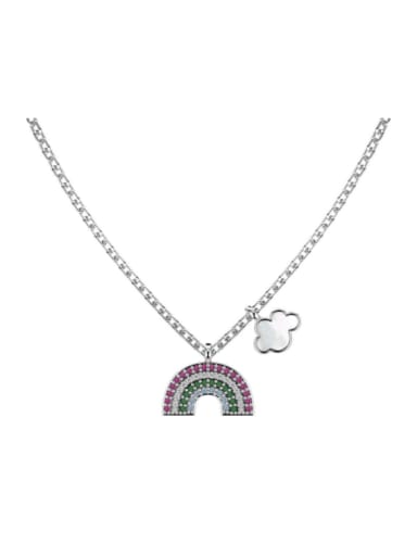 Platinum DY190819 S W CS 925 Sterling Silver Cubic Zirconia Rainbow Dainty Necklace