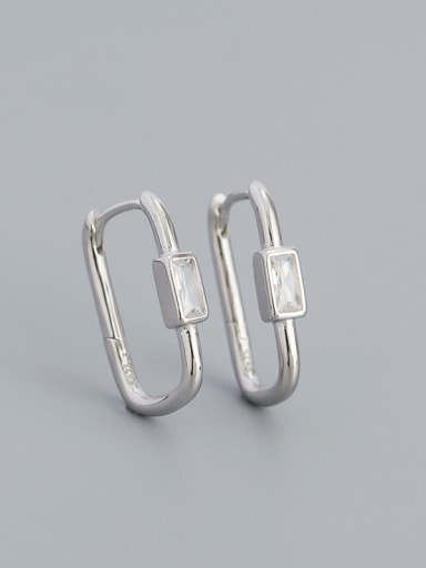 White gold (white stone) 925 Sterling Silver Cubic Zirconia Geometric Minimalist Huggie Earring