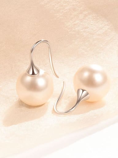 White Pearl 12M White Gold Ear Hook 925 Sterling Silver Imitation Pearl Geometric Minimalist Hook Earring