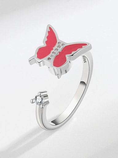 Platinum 925 Sterling Silver Enamel Butterfly Minimalist Rotate Band Ring
