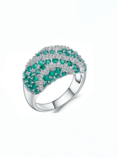 925 Sterling Silver Emerald Geometric Luxury Cocktail Ring