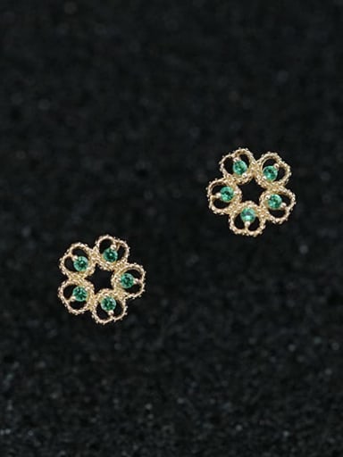 925 Sterling Silver Cubic Zirconia Green Flower Dainty Stud Earring